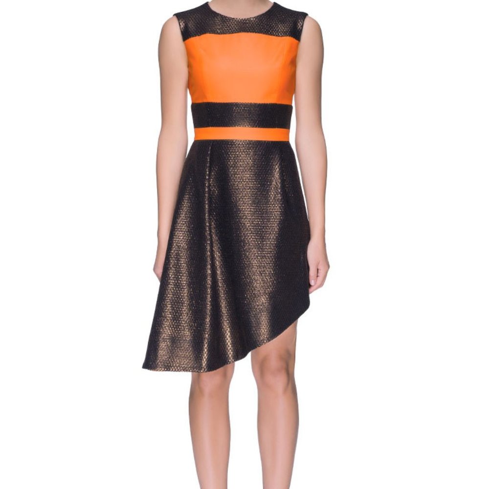 ORANGE-CHOCOLATE SLEEVELESS DRESS - Picture 3 of 3